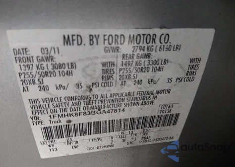 2011 Ford Explorer Limited z USA, uszkodzony, nr VIN 1FMHK8F83BGA47814